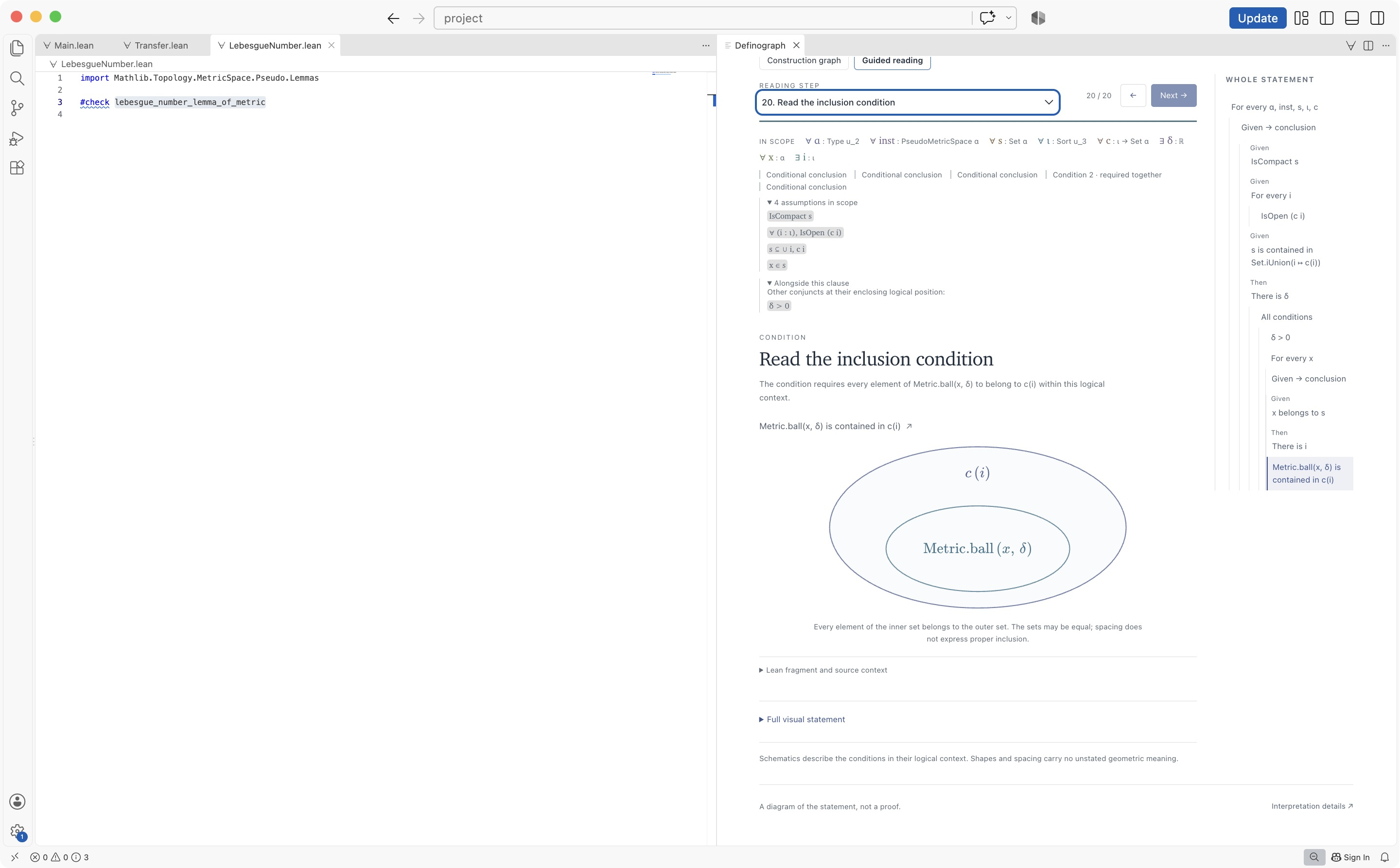 The installed reader after Return to reading, with the inclusion condition still selected and its scope retained.